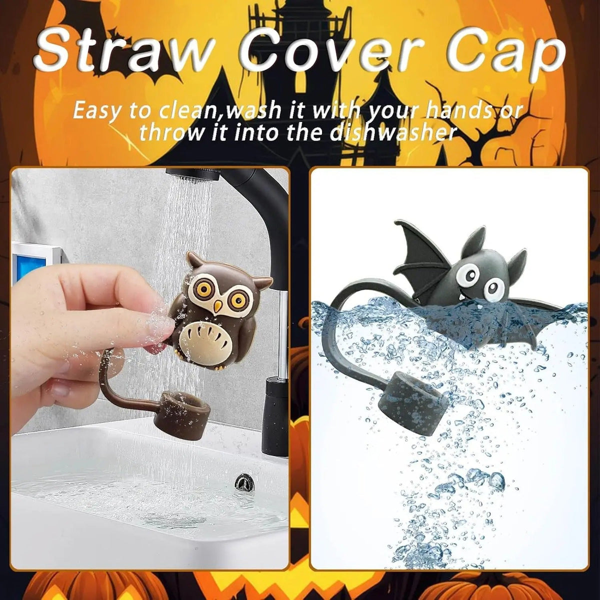 Halloween Stanley Straw Cover Cap - 5PCS Halloween Silicone Straw Topper for Stanley 10mm 0.4in Dust-Proof Reusable Straw Covers for Tumbler