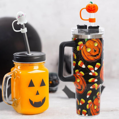 Halloween Stanley Straw Cover Cap - 5PCS Halloween Silicone Straw Topper for Stanley 10mm 0.4in Dust-Proof Reusable Straw Covers for Tumbler