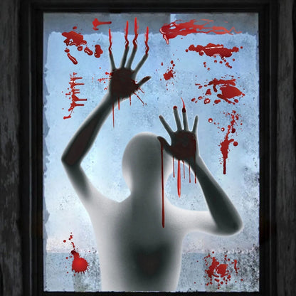 Halloween Wall Stickers Glass Ghost Decorations - Self Adhesive Horror Blood Fingerprints Stickers