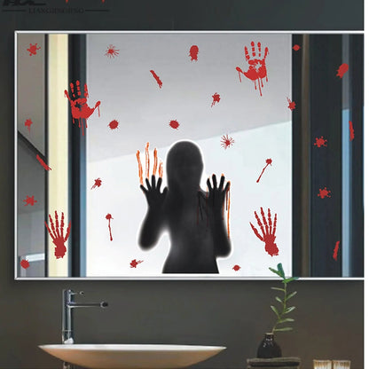 Halloween Wall Stickers Glass Ghost Decorations - Self Adhesive Horror Blood Fingerprints Stickers