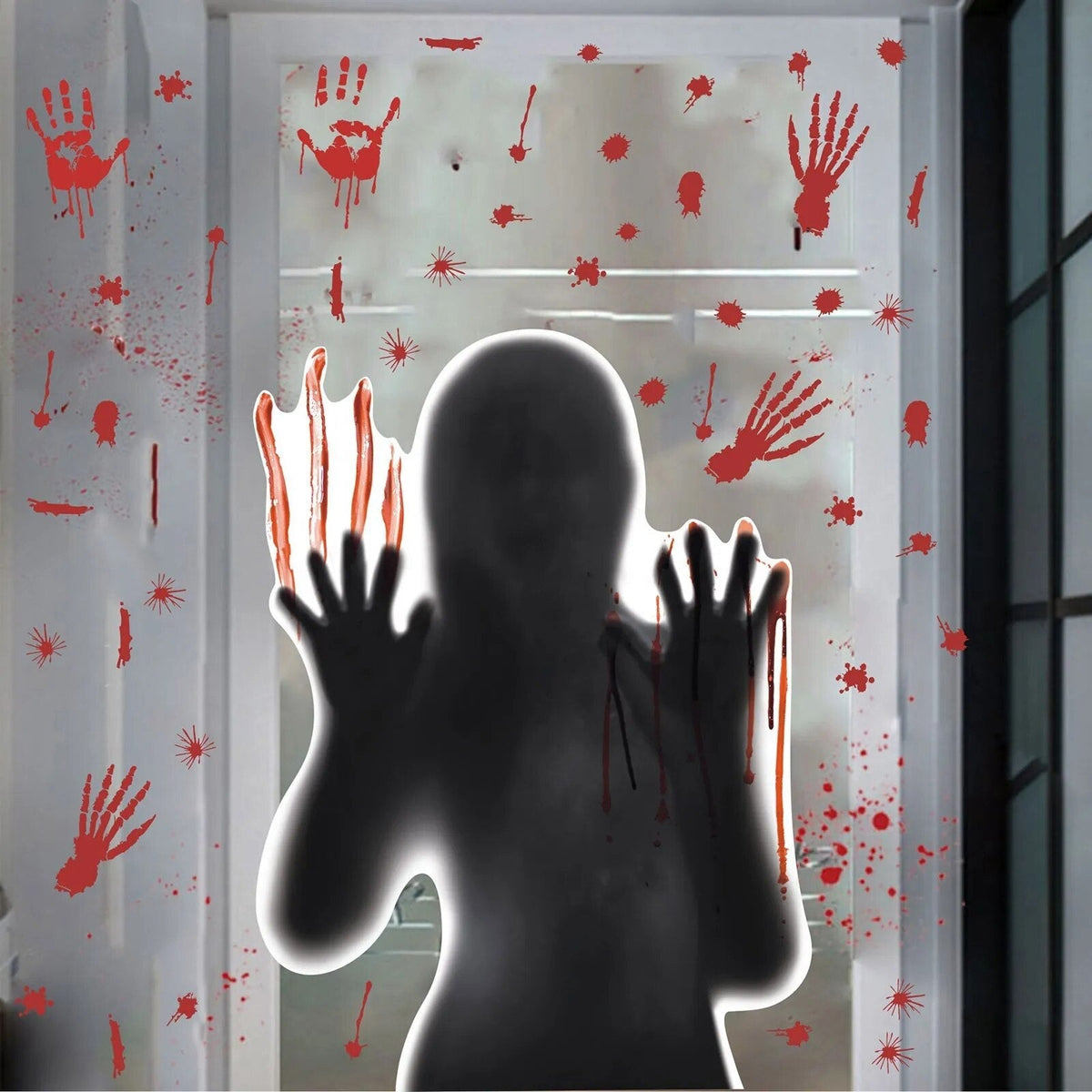 Halloween Wall Stickers Glass Ghost Decorations - Self Adhesive Horror Blood Fingerprints Stickers
