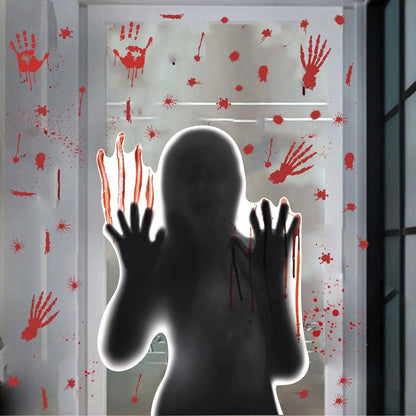 Halloween Wall Stickers Glass Ghost Decorations - Self Adhesive Horror Blood Fingerprints Stickers