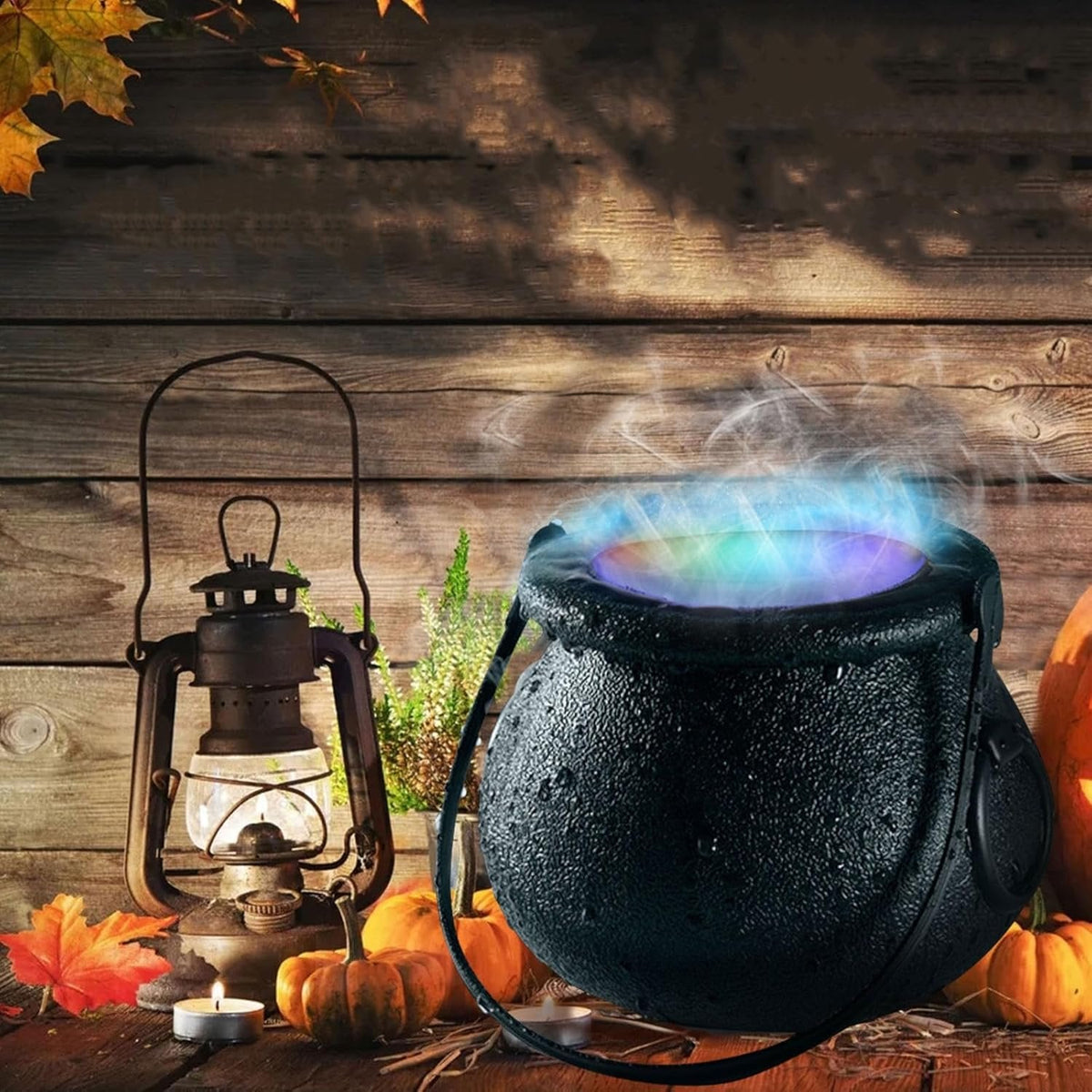 Halloween Witches Cauldron Lamp - Black Witch Jar Atomizer Lamp with LED Lights for Holiday Party Fog Smoke Making