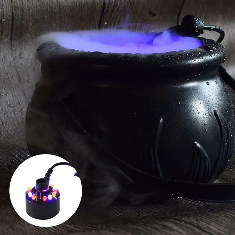 Halloween Witches Cauldron Lamp - Black Witch Jar Atomizer Lamp with LED Lights for Holiday Party Fog Smoke Making