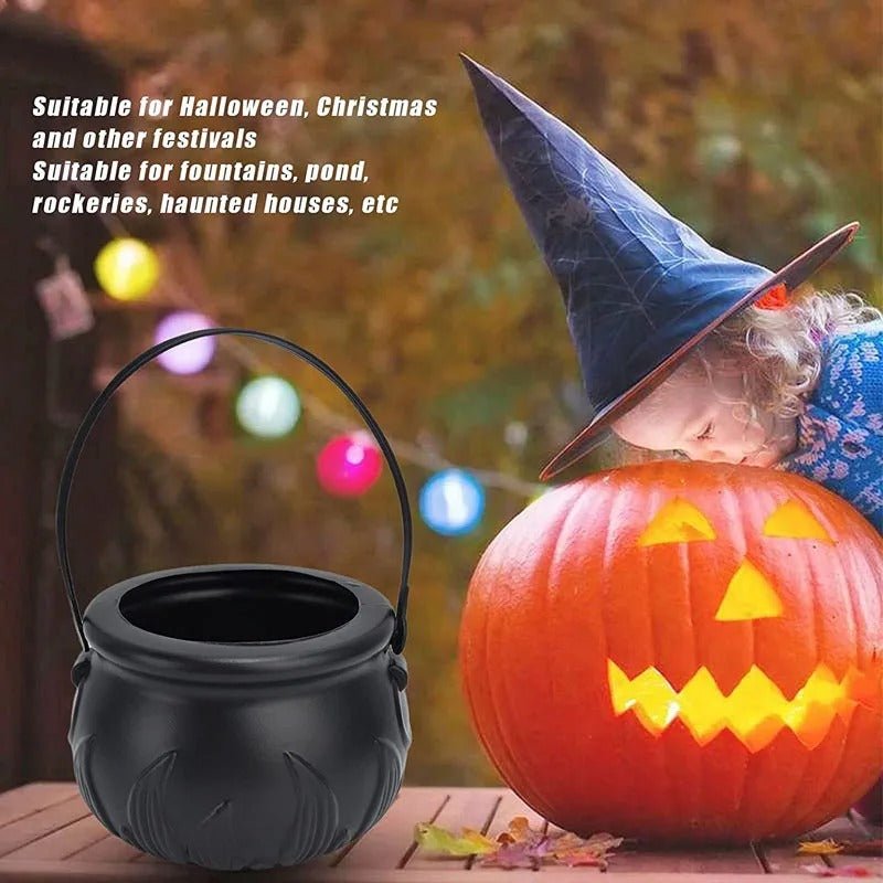 Halloween Witches Cauldron Lamp - Black Witch Jar Atomizer Lamp with LED Lights for Holiday Party Fog Smoke Making