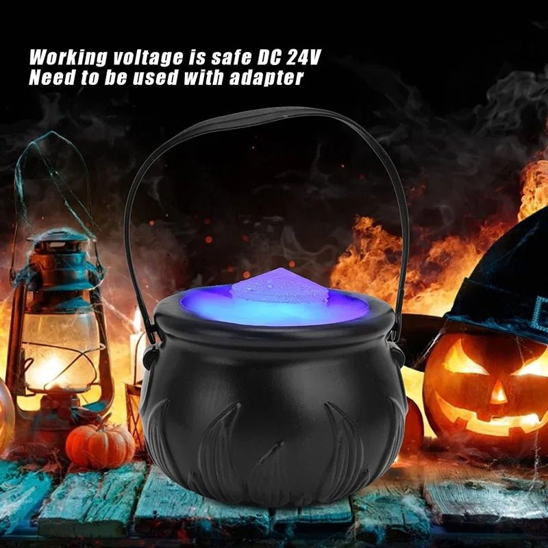 Halloween Witches Cauldron Lamp - Black Witch Jar Atomizer Lamp with LED Lights for Holiday Party Fog Smoke Making