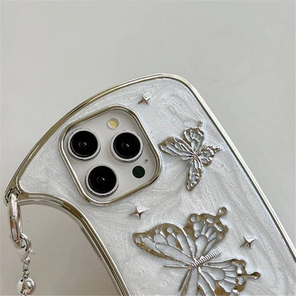Hand Strap Butterfly Drip Glue Phone Case – 3D Shockproof iPhone Cover with Chic Chain Strap for Stylish Protection