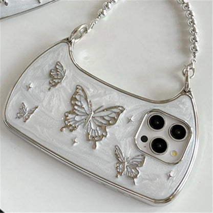 Hand Strap Butterfly Drip Glue Phone Case – 3D Shockproof iPhone Cover with Chic Chain Strap for Stylish Protection