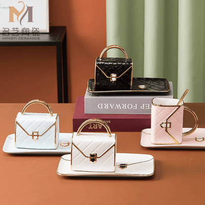 Handbag Inspired Ceramic Mug Set with Saucer & Spoon – Unique Bag Design, Perfect for Coffee, Tea & the Ultimate Birthday Gift