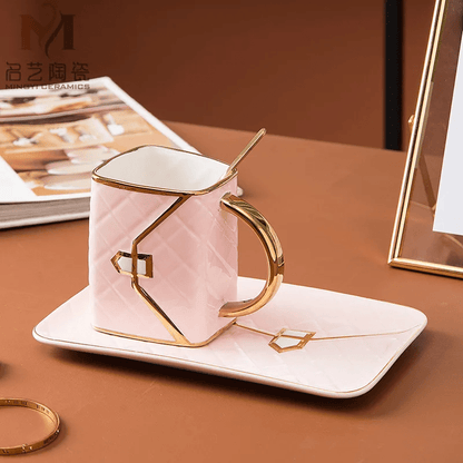 Handbag Inspired Ceramic Mug Set with Saucer & Spoon – Unique Bag Design, Perfect for Coffee, Tea & the Ultimate Birthday Gift