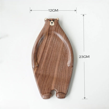 Handcrafted Black Walnut Bear Serving Plate – Elegant Japanese-Style Wooden Dish for Fruits, Snacks & Cozy Dining