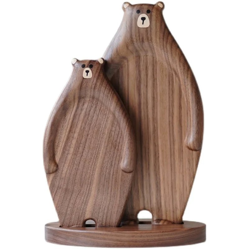 Handcrafted Black Walnut Bear Serving Plate – Elegant Japanese-Style Wooden Dish for Fruits, Snacks & Cozy Dining