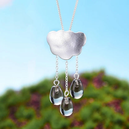 Handmade Lotus Rain Cloud Necklace – Real 925 Sterling Silver Long Tassel Jewelry for Women