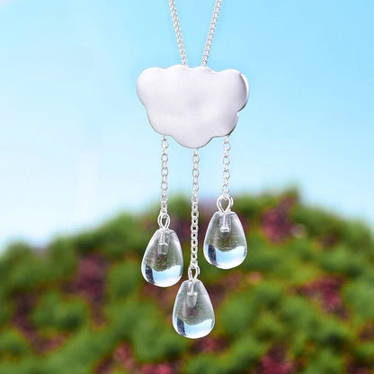Handmade Lotus Rain Cloud Necklace – Real 925 Sterling Silver Long Tassel Jewelry for Women