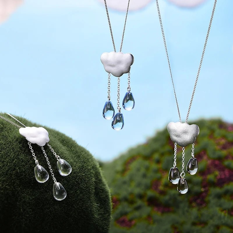 Handmade Lotus Rain Cloud Necklace – Real 925 Sterling Silver Long Tassel Jewelry for Women