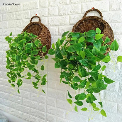 Handmade Wicker Wall Hanging Basket – Rustic Rattan Basket for Indoor Greenery, Garden Vines & Floral Displays in 4 Stunning Colors