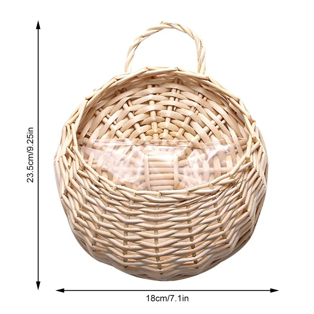 Handmade Woven Hanging Basket – Natural Wicker Storage Hanging Wall Basket for Home, Garden, Wedding, and Wall Decorations.