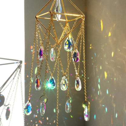 Hanging Sun Catcher Crystal - Hanging Crystal Suncatcher with Chain Rainbow Maker Crystal Prism for Home Decor
