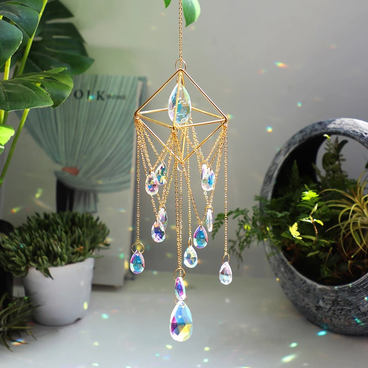 Hanging Sun Catcher Crystal - Hanging Crystal Suncatcher with Chain Rainbow Maker Crystal Prism for Home Decor