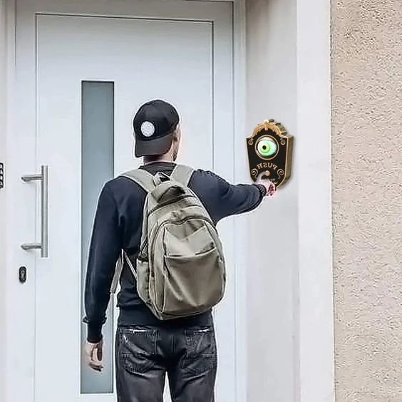 Animated Eyeball Halloween Doorbell - Push-to-Ring Decoration with Spooky Sounds and Glowing Green Eye