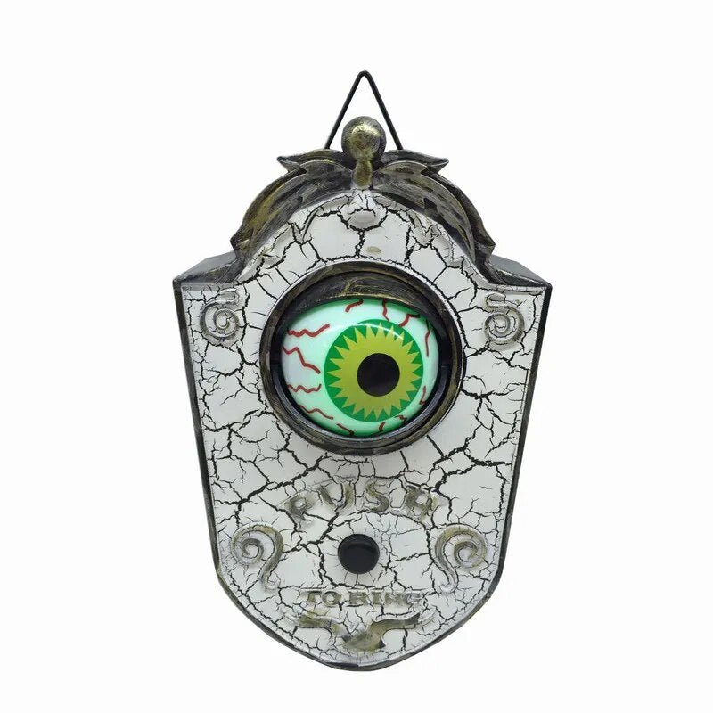 Animated Eyeball Halloween Doorbell - Push-to-Ring Decoration with Spooky Sounds and Glowing Green Eye