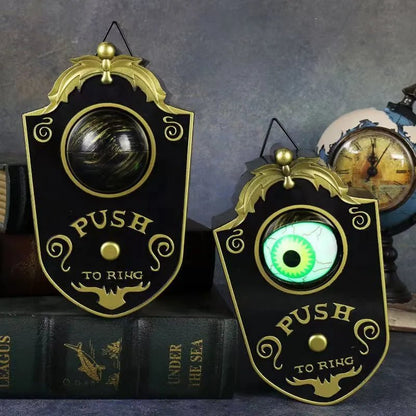Animated Eyeball Halloween Doorbell - Push-to-Ring Decoration with Spooky Sounds and Glowing Green Eye