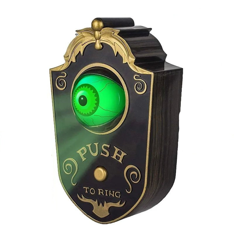 Animated Eyeball Halloween Doorbell - Push-to-Ring Decoration with Spooky Sounds and Glowing Green Eye