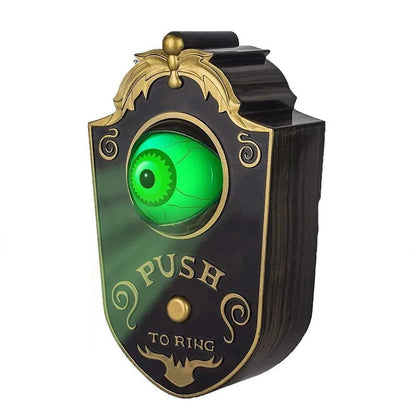Animated Eyeball Halloween Doorbell - Push-to-Ring Decoration with Spooky Sounds and Glowing Green Eye