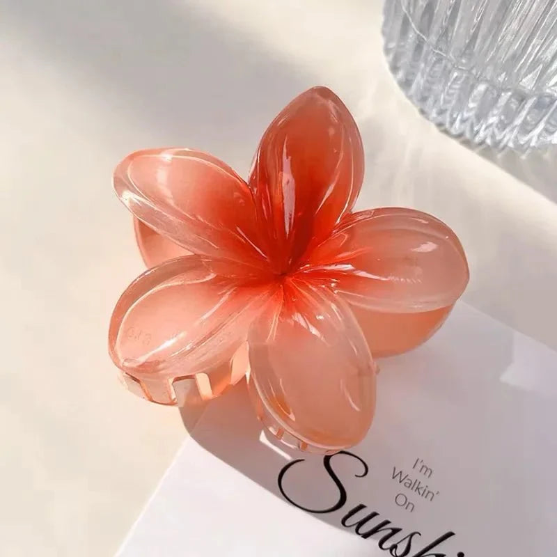 Hawaiian Flower Hair Clips for Women – Giant Floral Shark Clip in Vibrant Yellow, Perfect for Parties & Korean-Inspired Style