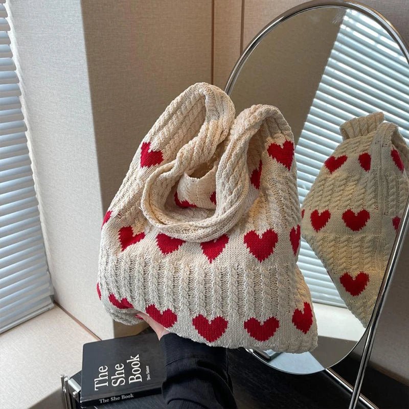Heart Knitted Wool Shoulder Bag – Charming, Versatile & Perfect for Every Day