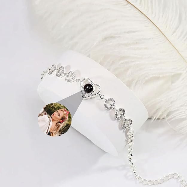 Heart Projection Ladies Bracelet - Personalized Photo Text Customized Collection Jewelry Perfect for Valentine's Day