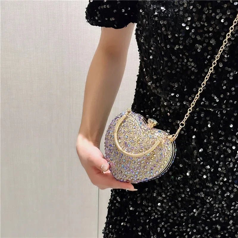 Heart Shaped Crystal Clutch – Glamorous Diamond-Inlay Bag for Weddings & Evenings