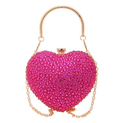 Heart Shaped Crystal Clutch – Glamorous Diamond-Inlay Bag for Weddings & Evenings
