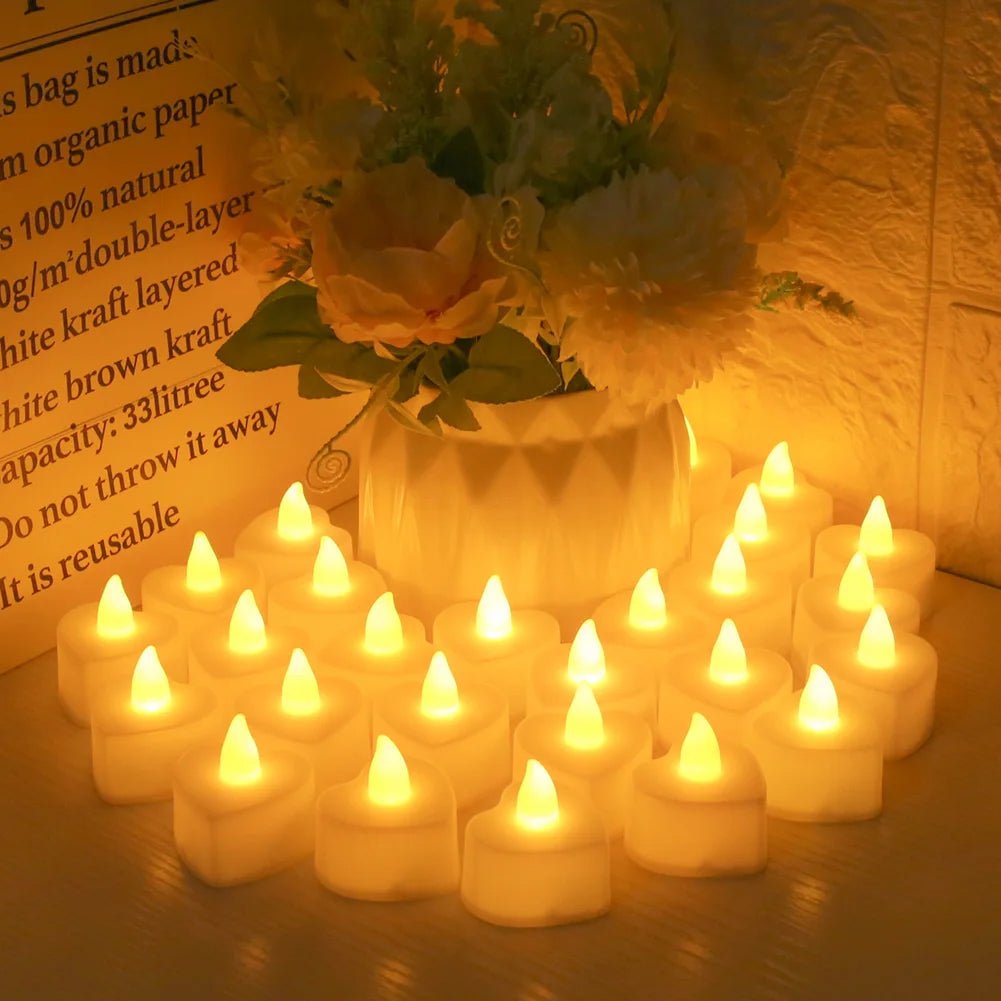 Heart Shaped LED Plastic Candles– 24 Flameless Candles for Valentine's Day, Weddings, Holidays & Cozy Nights