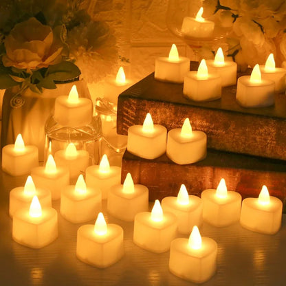 Heart Shaped LED Plastic Candles– 24 Flameless Candles for Valentine's Day, Weddings, Holidays & Cozy Nights
