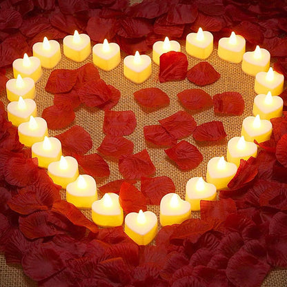 Heart Shaped LED Plastic Candles– 24 Flameless Candles for Valentine's Day, Weddings, Holidays & Cozy Nights