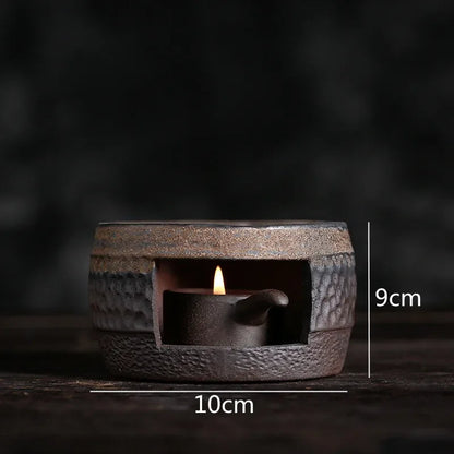 Ceramic Tea Stove & Teapot Warmer Set – Hammered Stoneware, Tea-Light Heated