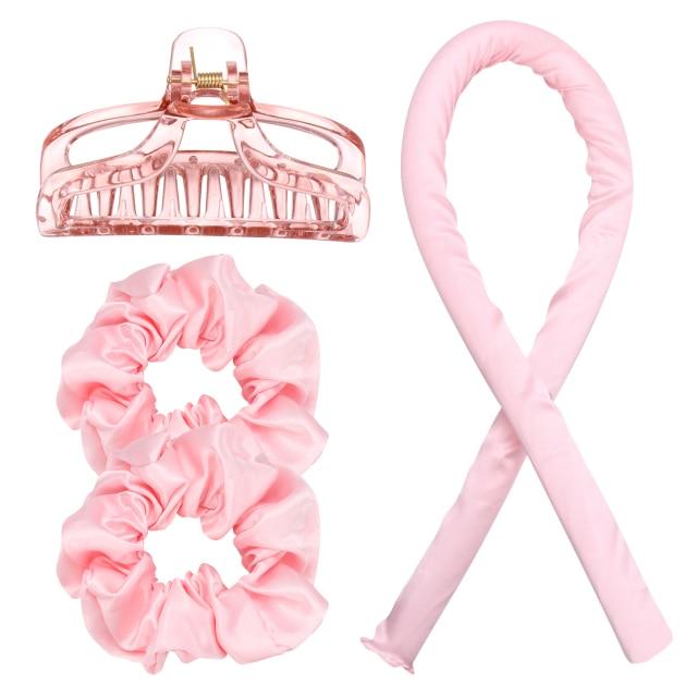 Headband Lazy Curler Set - Satin Curl Ribbon Hair Wrap with Scrunchie and Hair Clips to Get Natural Waves
