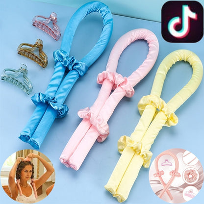Headband Lazy Curler Set - Satin Curl Ribbon Hair Wrap with Scrunchie and Hair Clips to Get Natural Waves