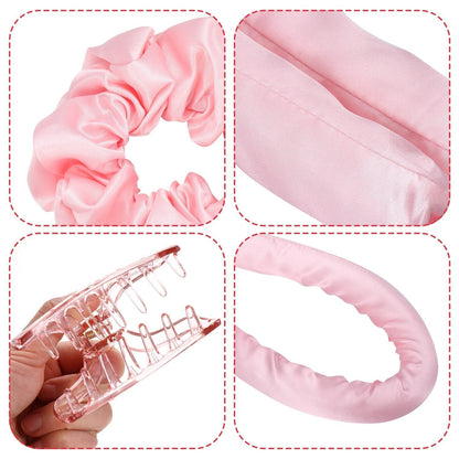 Headband Lazy Curler Set - Satin Curl Ribbon Hair Wrap with Scrunchie and Hair Clips to Get Natural Waves