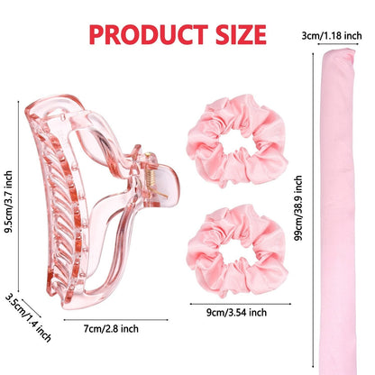 Headband Lazy Curler Set - Satin Curl Ribbon Hair Wrap with Scrunchie and Hair Clips to Get Natural Waves