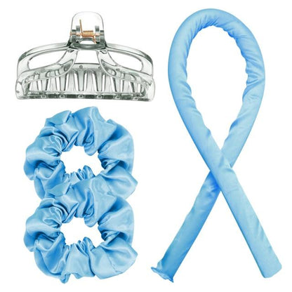 Headband Lazy Curler Set - Satin Curl Ribbon Hair Wrap with Scrunchie and Hair Clips to Get Natural Waves