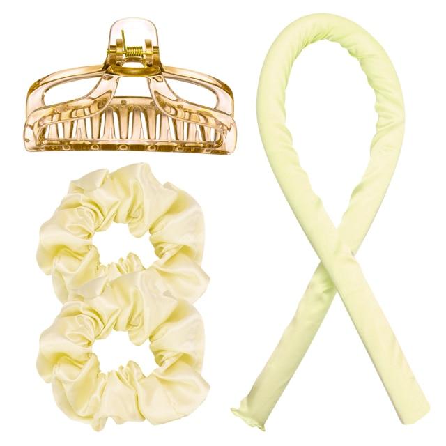 Headband Lazy Curler Set - Satin Curl Ribbon Hair Wrap with Scrunchie and Hair Clips to Get Natural Waves
