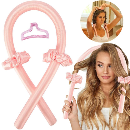 Headband Lazy Curler Set - Satin Curl Ribbon Hair Wrap with Scrunchie and Hair Clips to Get Natural Waves