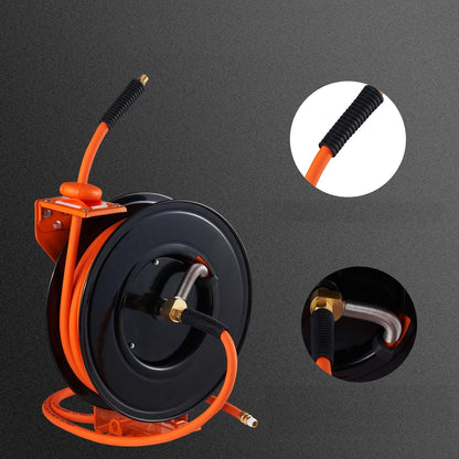 Heavy-Duty Retractable 50FT Air Hose Reel – Hybrid Compressor Hose with Wall Mount & Double Arm Stainless Steel Design