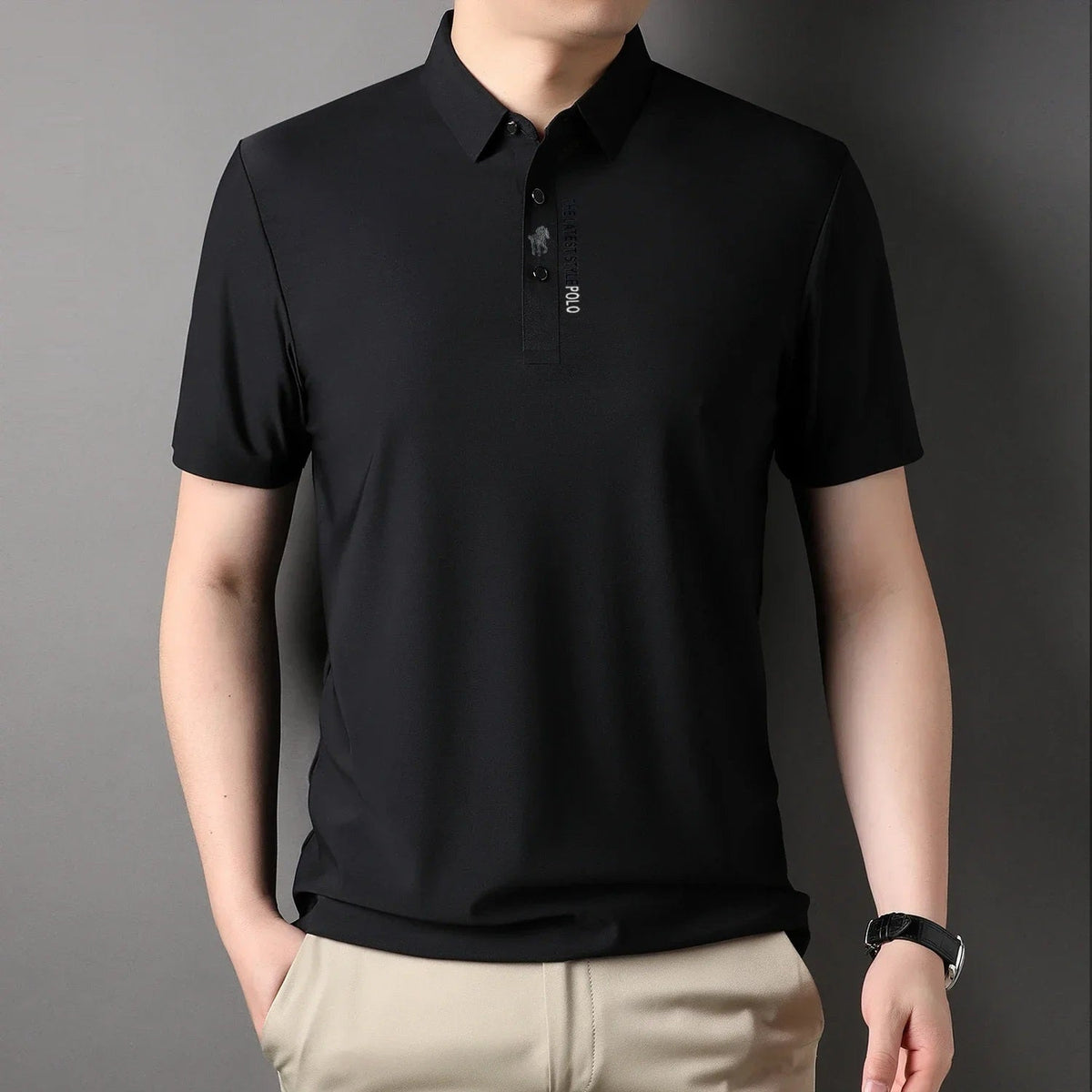 Men’s Ice Silk Embroidered Polo Shirt – Business Casual Stretchable Lapel Shirt for Trendy Summer Style