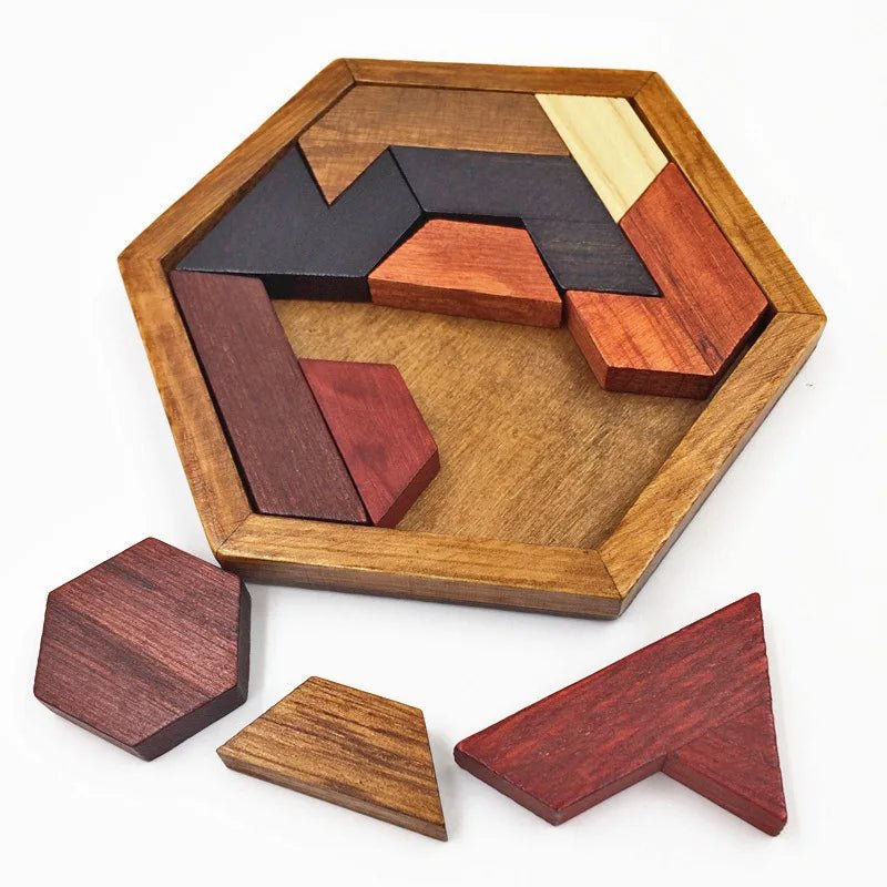 Hexagonal Wooden Puzzles – 3D Puzzles Fun Educational Brain Game for Kids, Perfect Montessori-Inspired Gift for Preschool Learning and IQ Development