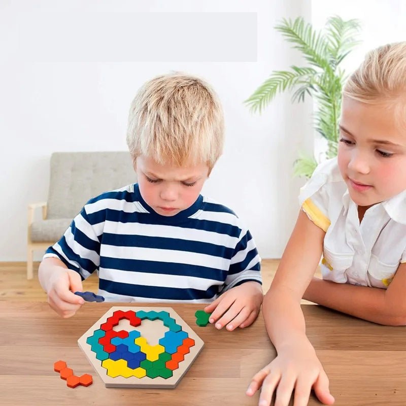 Hexagonal Wooden Puzzles – 3D Puzzles Fun Educational Brain Game for Kids, Perfect Montessori-Inspired Gift for Preschool Learning and IQ Development