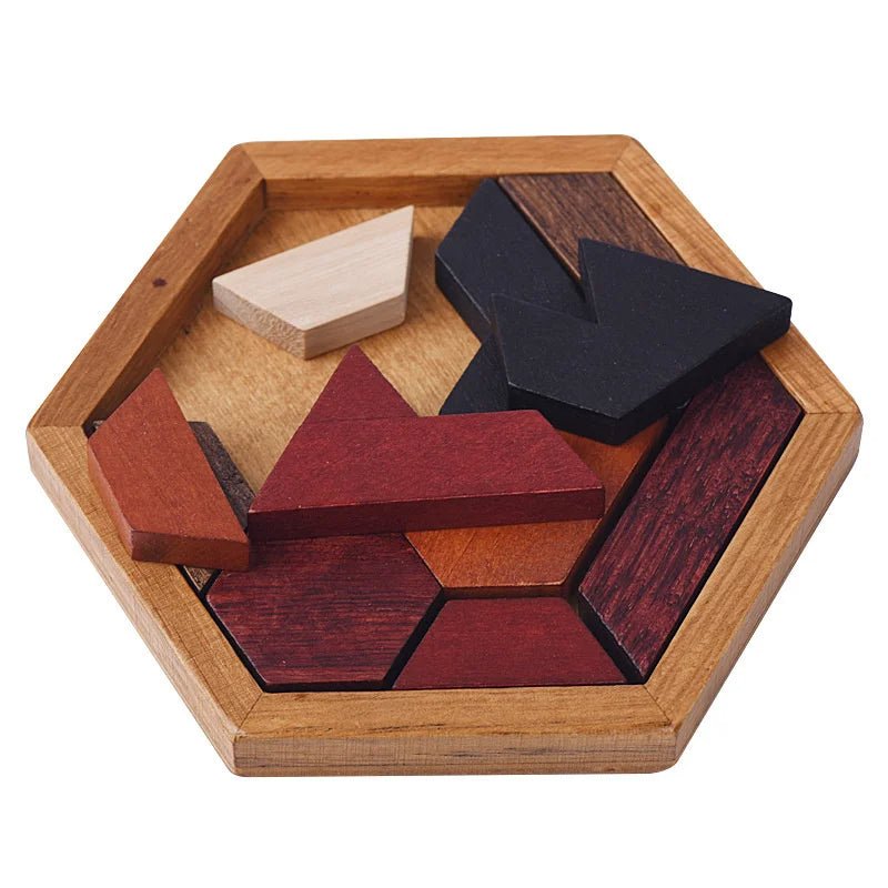 Hexagonal Wooden Puzzles – 3D Puzzles Fun Educational Brain Game for Kids, Perfect Montessori-Inspired Gift for Preschool Learning and IQ Development