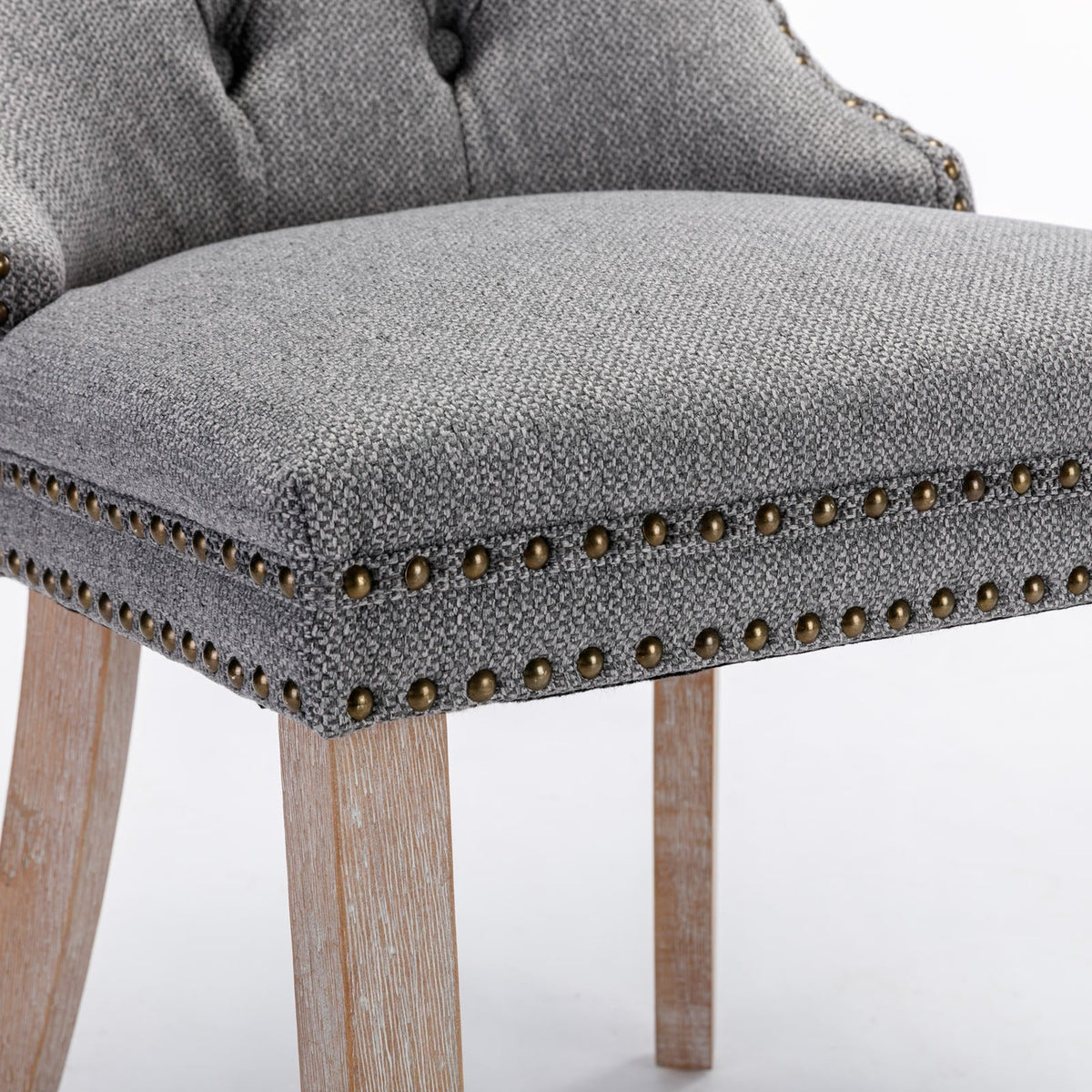 High-End Tufted Solid Wood Contemporary Flax Upholstered Linen Dining Chairs with Wood Legs and Nailhead Trim, 2-Piece Set ( Gray )